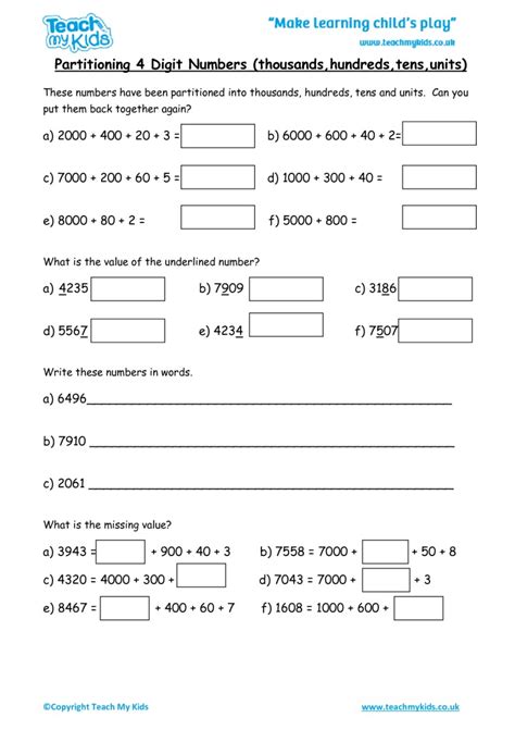 partitioning worksheet|partitioning 4 digit numbers worksheet.